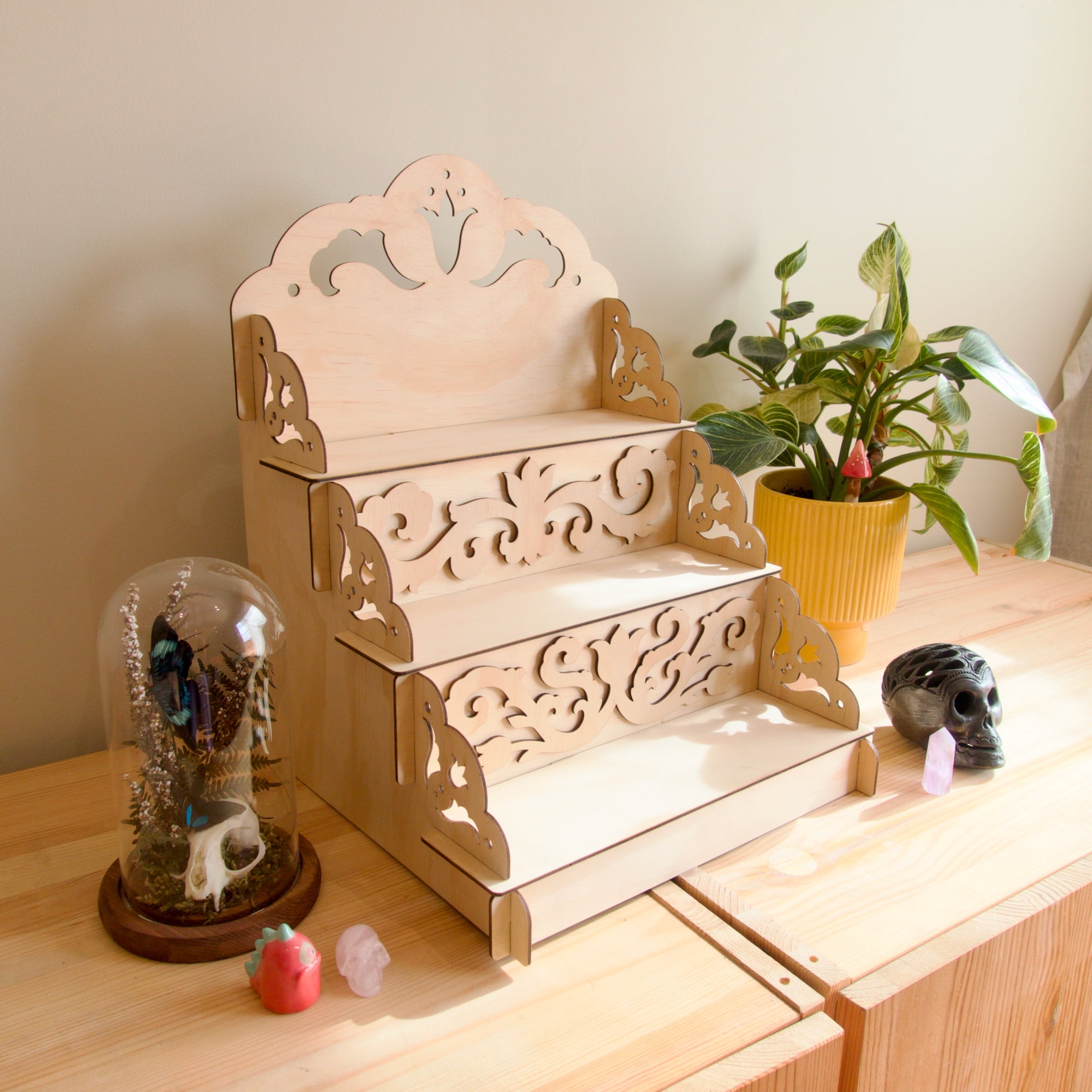 30cm Step Shelf Ornate Medieval Flat Pack Display Shelves