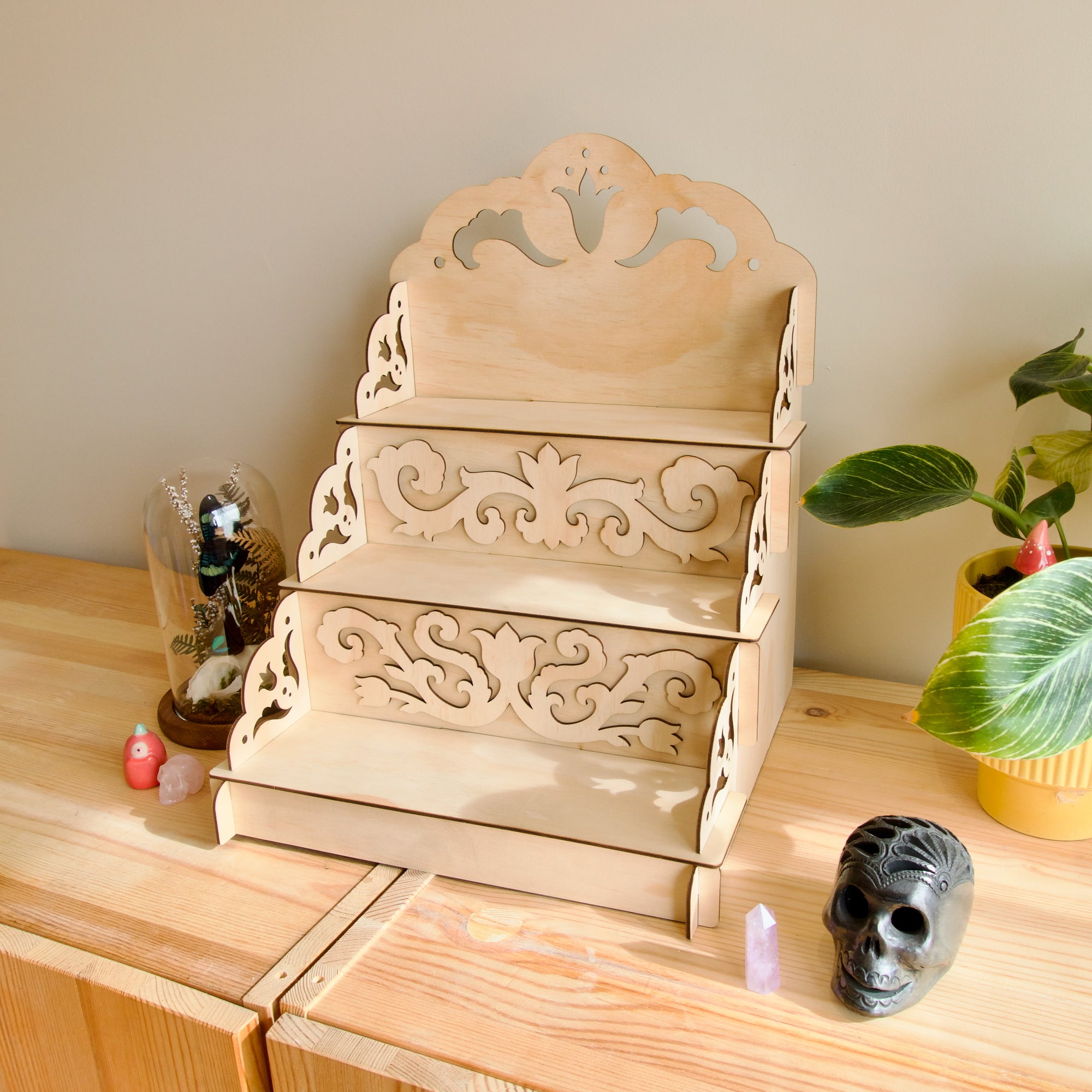 30cm Step Shelf Ornate Medieval Flat Pack Display Shelves
