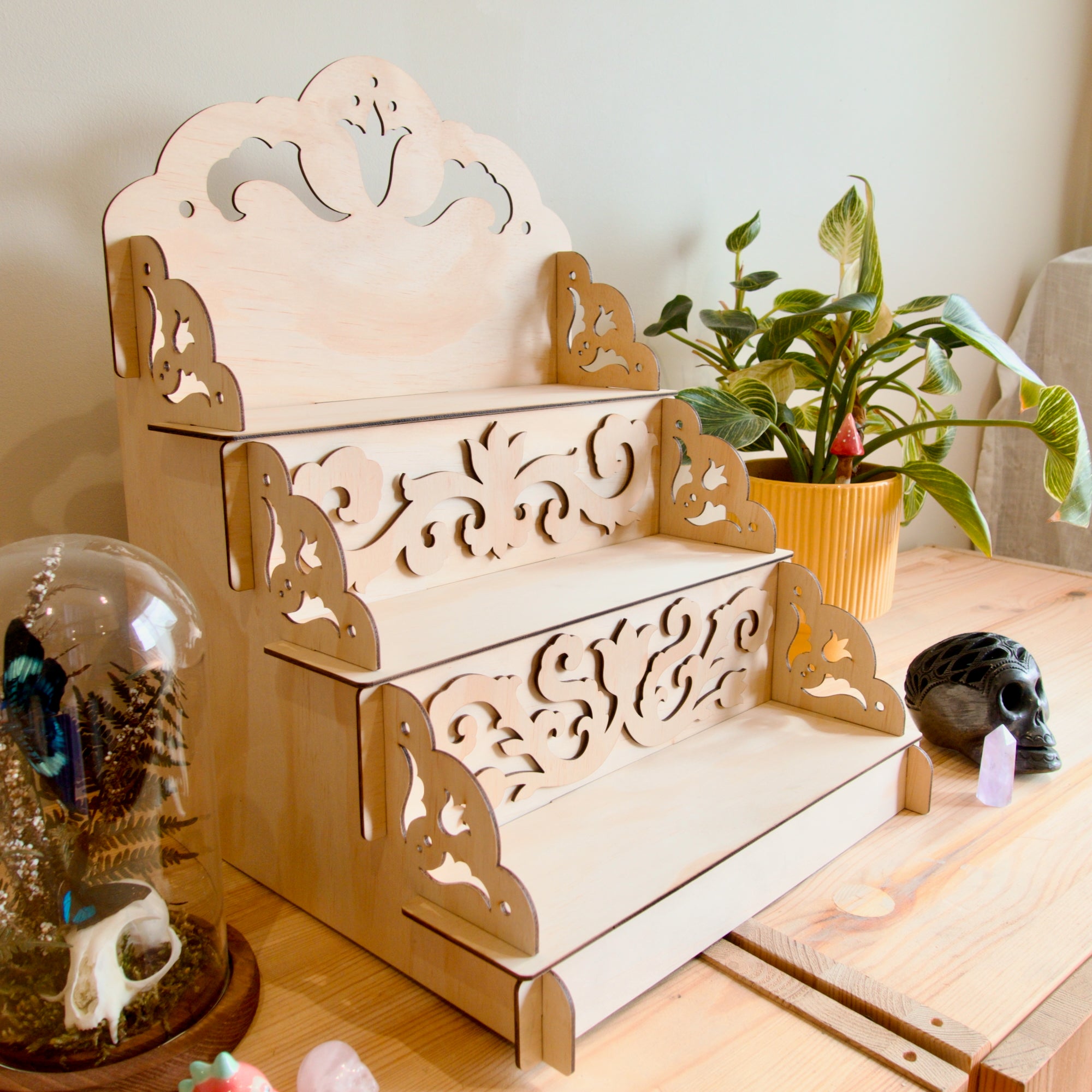 30cm Step Shelf Ornate Medieval Flat Pack Display Shelves