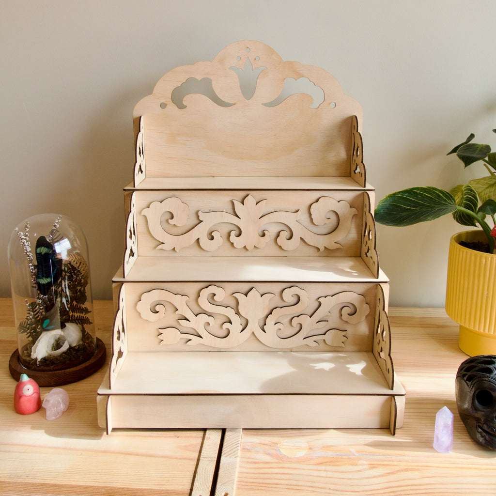 30cm Step Shelf Ornate Medieval Flat Pack Display Shelves