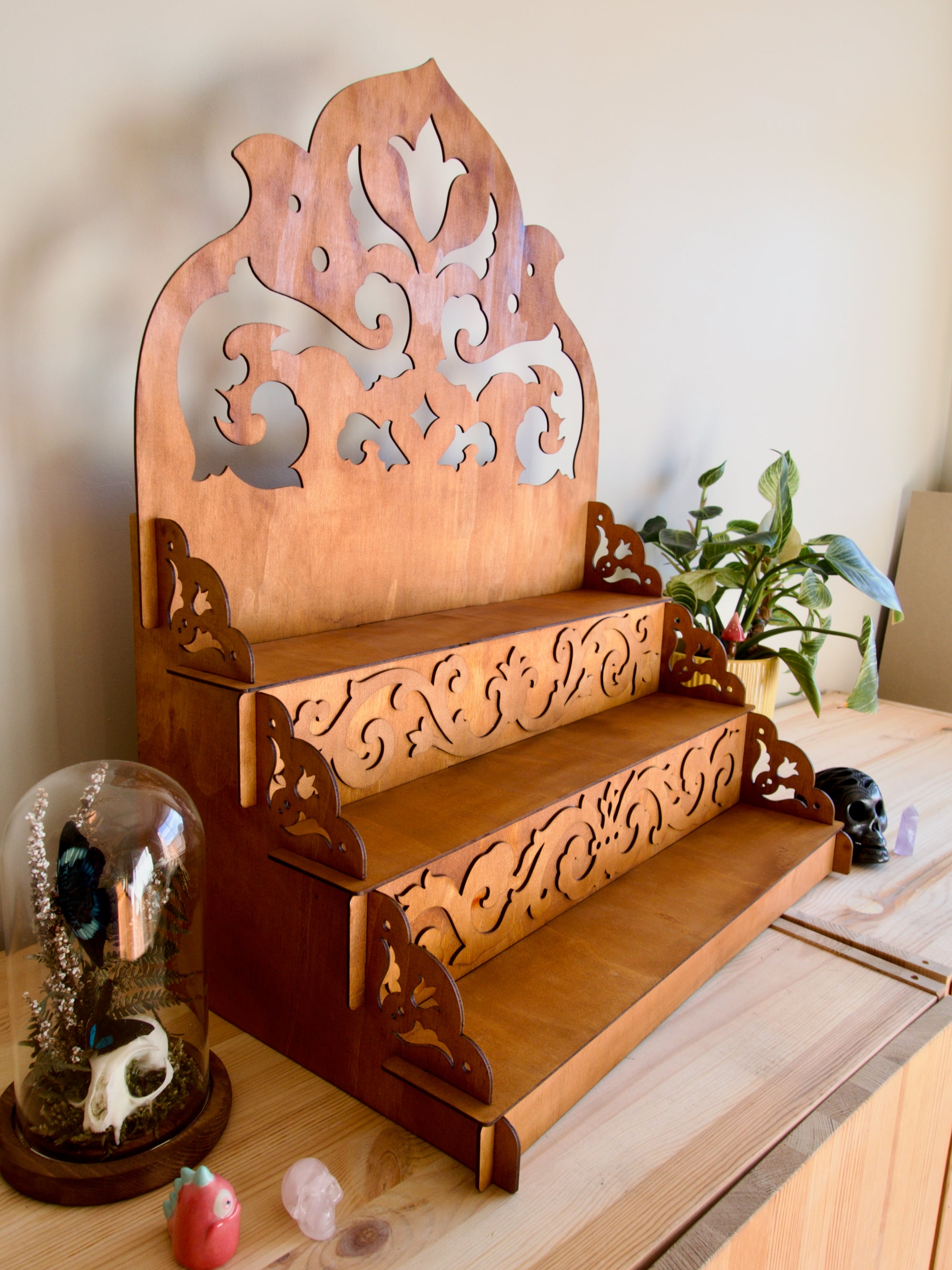 50cm Step Shelf Ornate Medieval Flat Pack Display Shelves