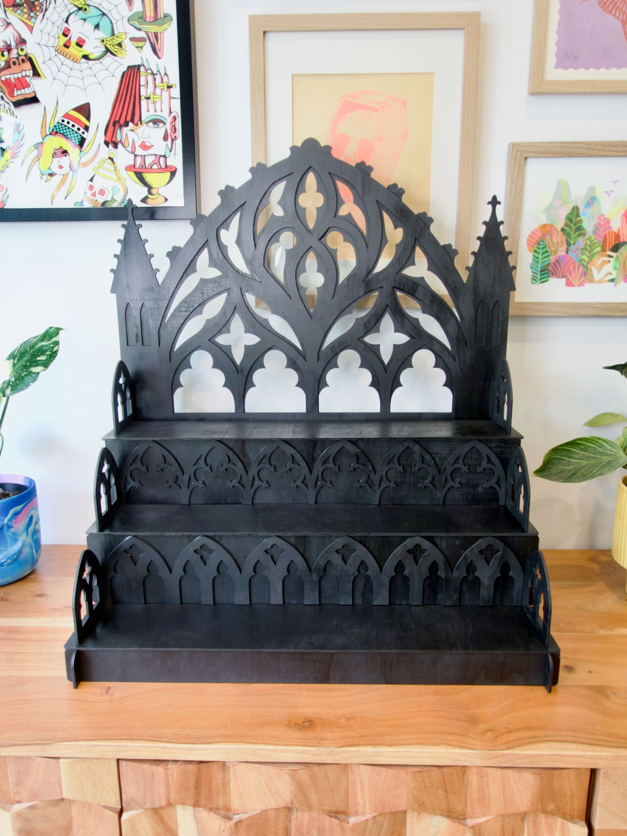 50cm Step Shelf Gothic Cathedral Flat Pack Display Shelves