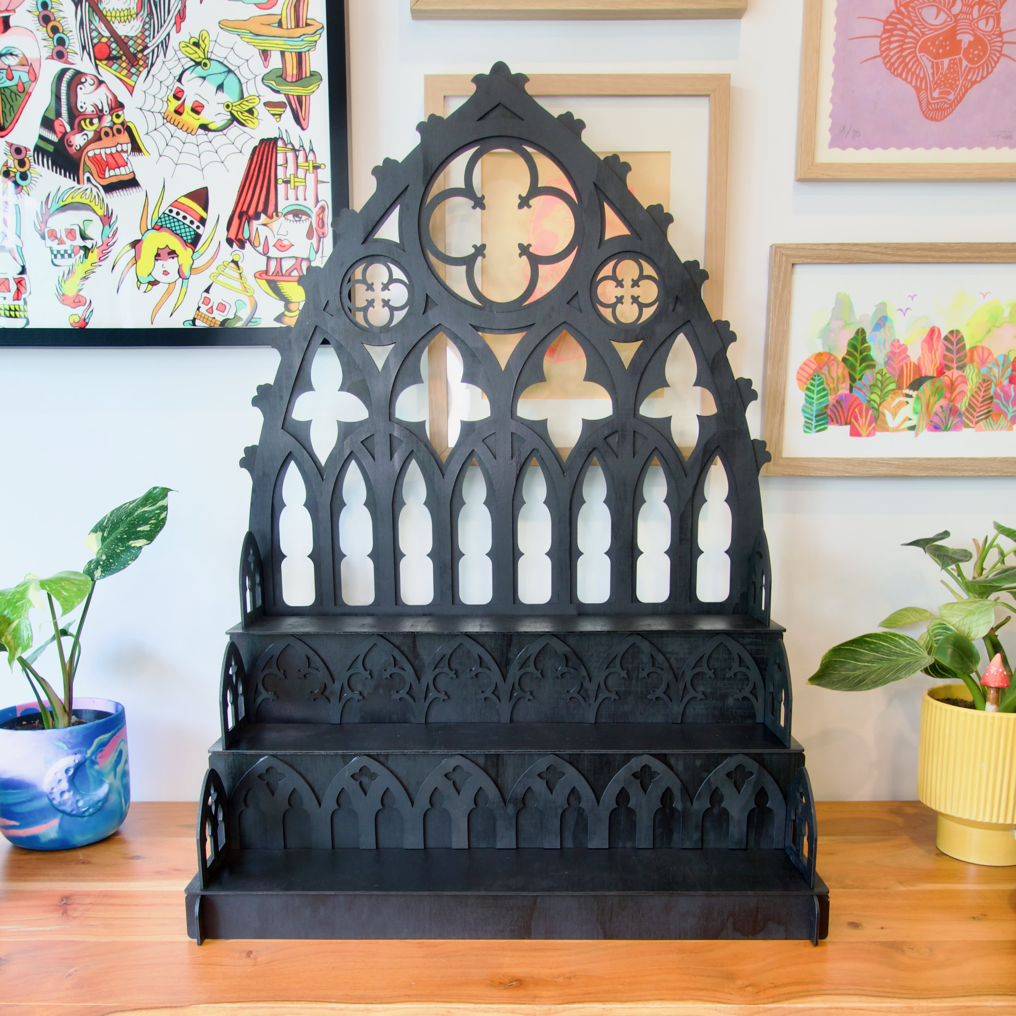 30cm Step Shelf Gothic Cathedral Flat Pack Display Shelves