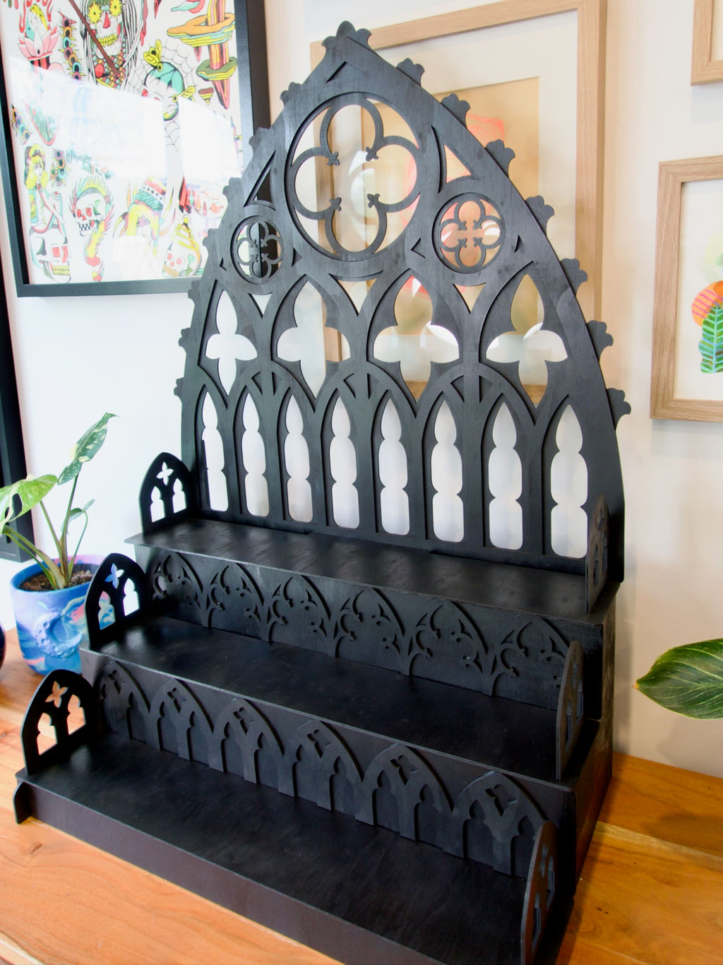 50cm Tall Back Gothic Cathedral Display Shelf for Market Stalls and Shops