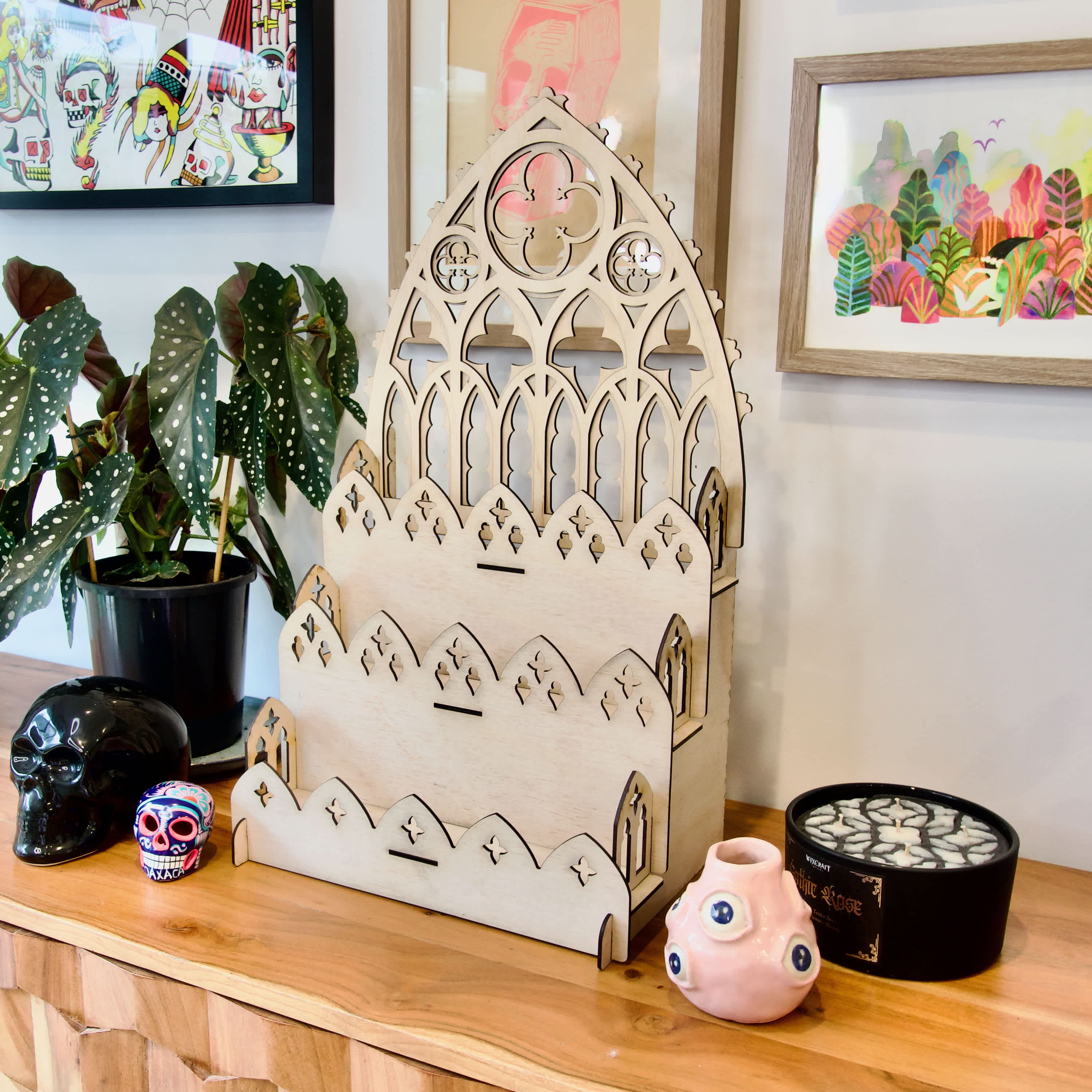 30cm Tall Back Gothic Cathedral Display Shelf for Market Stalls