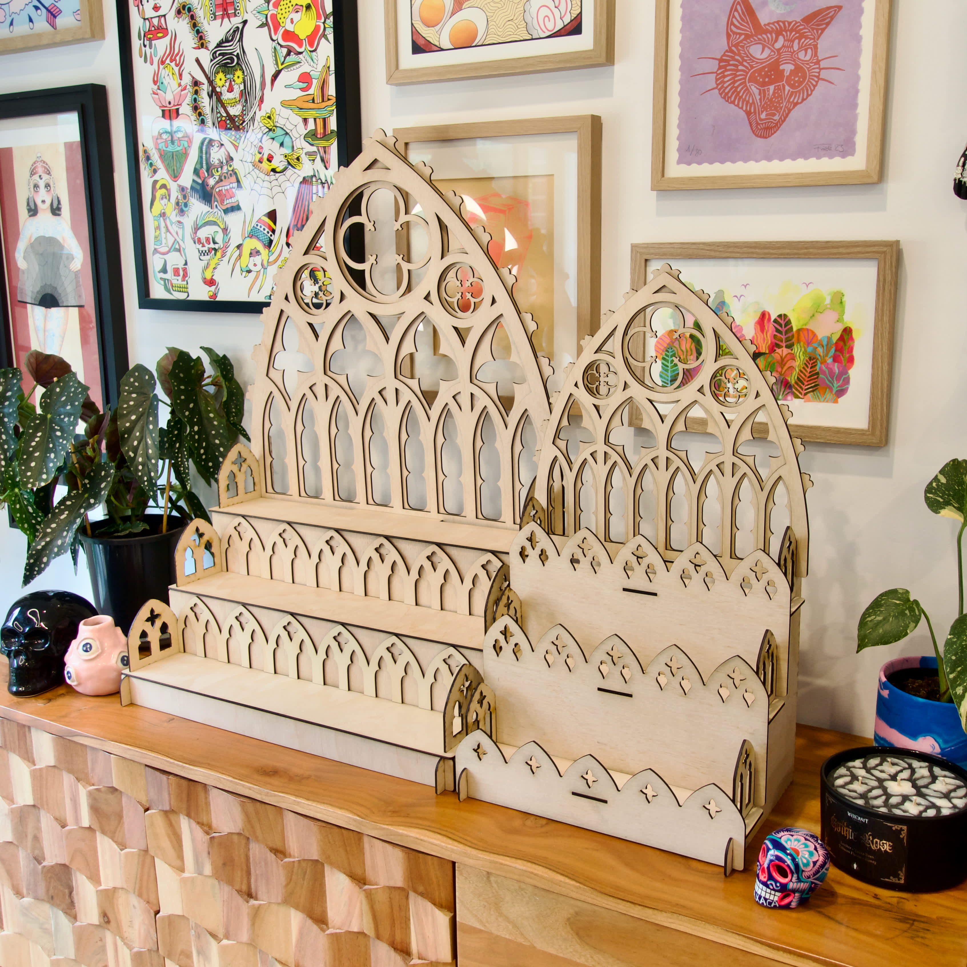 30cm Tall Back Gothic Cathedral Display Shelf for Market Stalls
