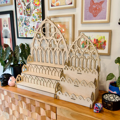 30cm Tall Back Gothic Cathedral Display Shelf for Market Stalls