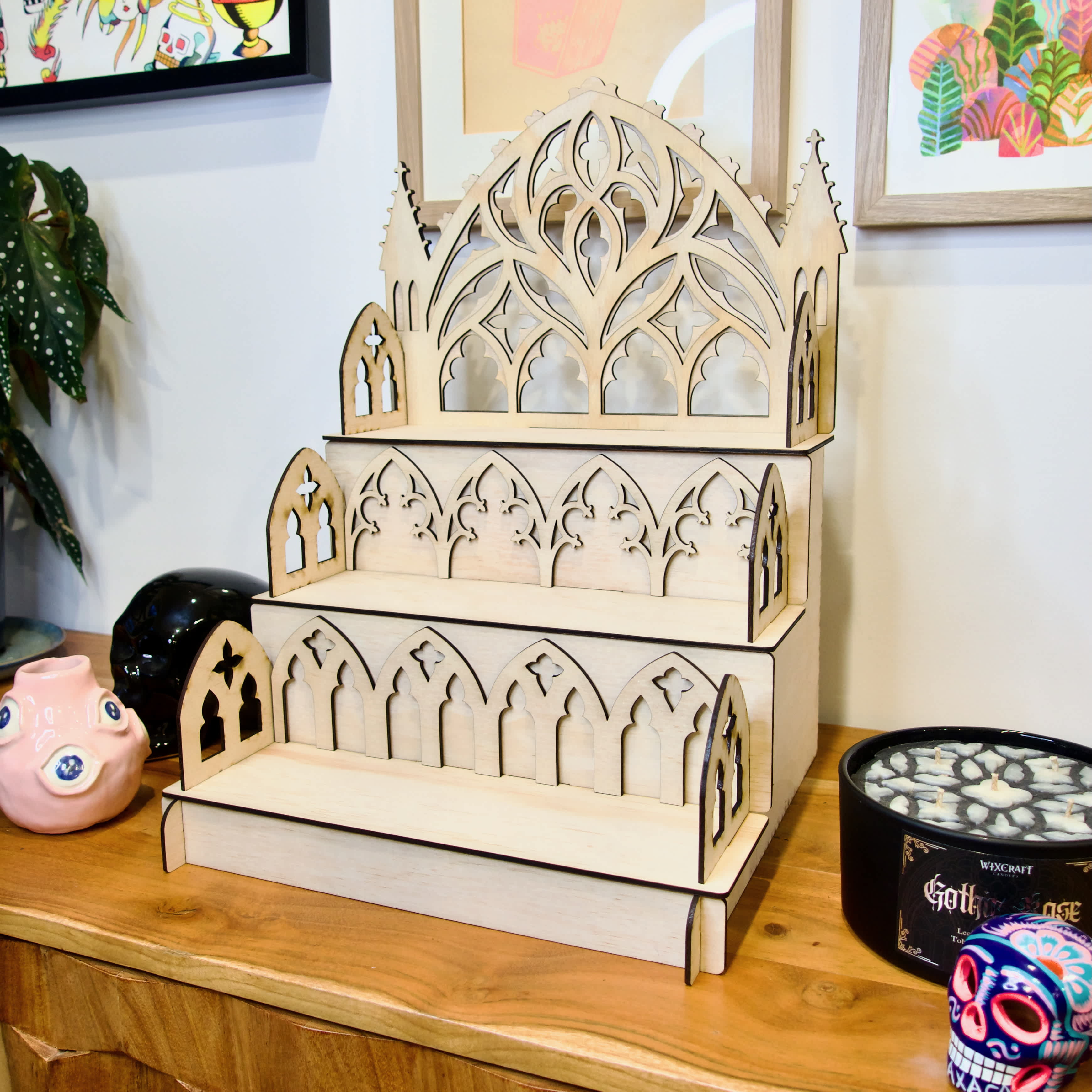 30cm Step Shelf Gothic Cathedral Flat Pack Display Shelves