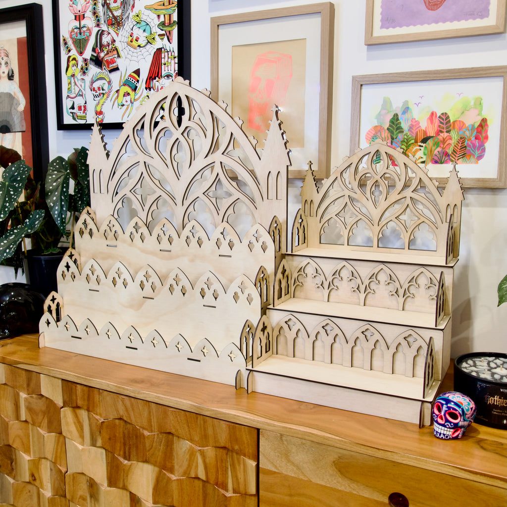 50cm Tall Back Gothic Cathedral Display Shelf for Market Stalls and Shops