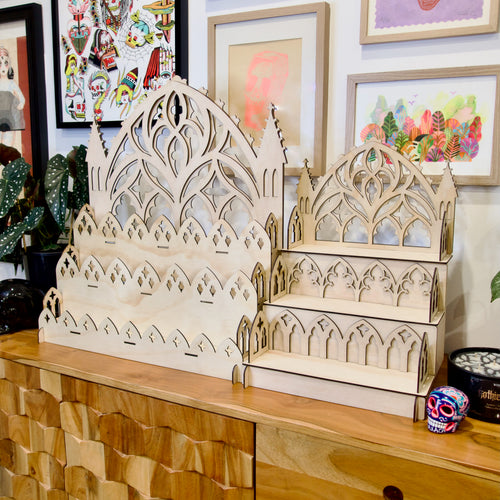 30cm Step Shelf Gothic Cathedral Flat Pack Display Shelves
