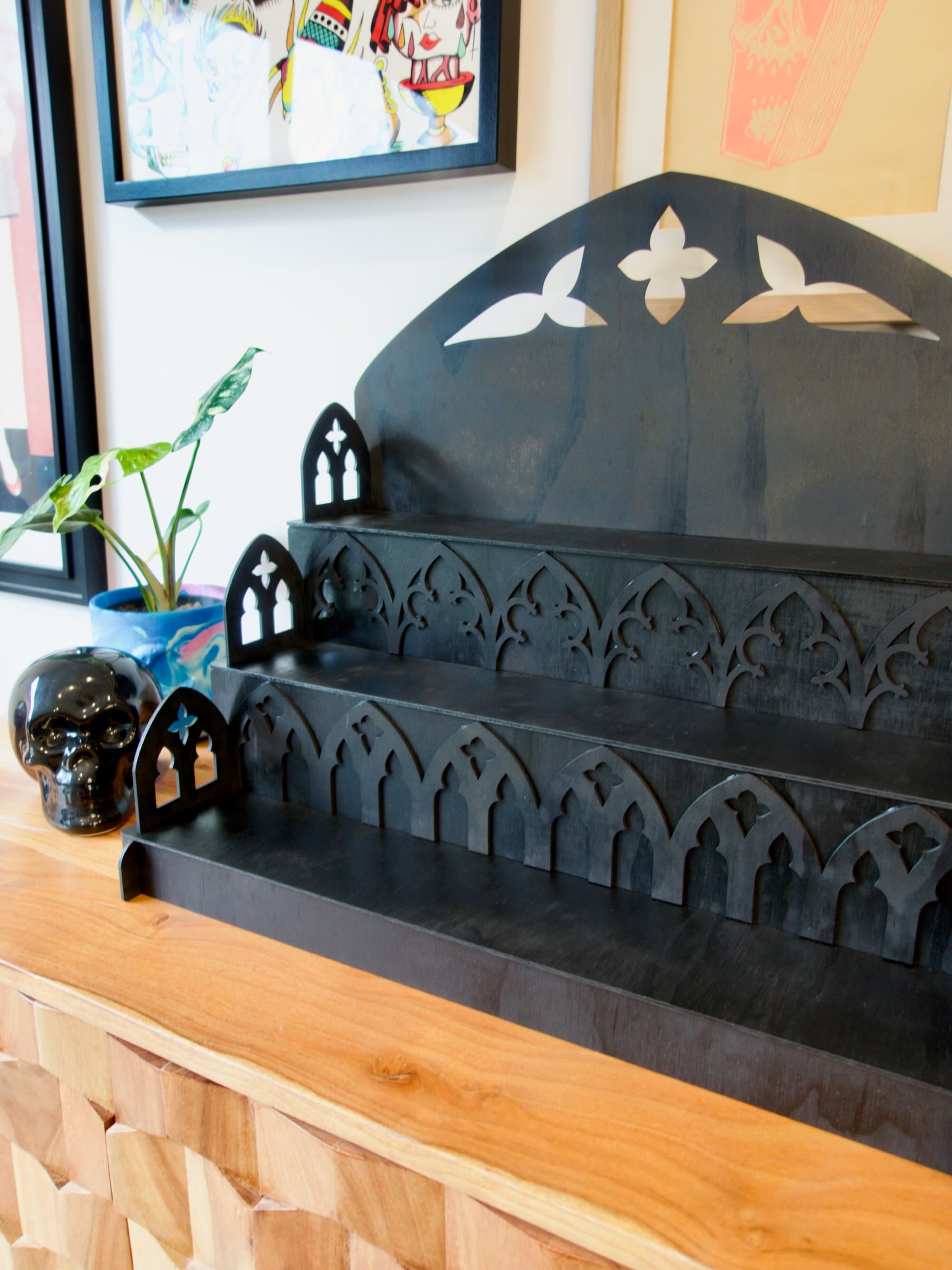 50cm Step Shelf Gothic Cathedral Flat Pack Display Shelves